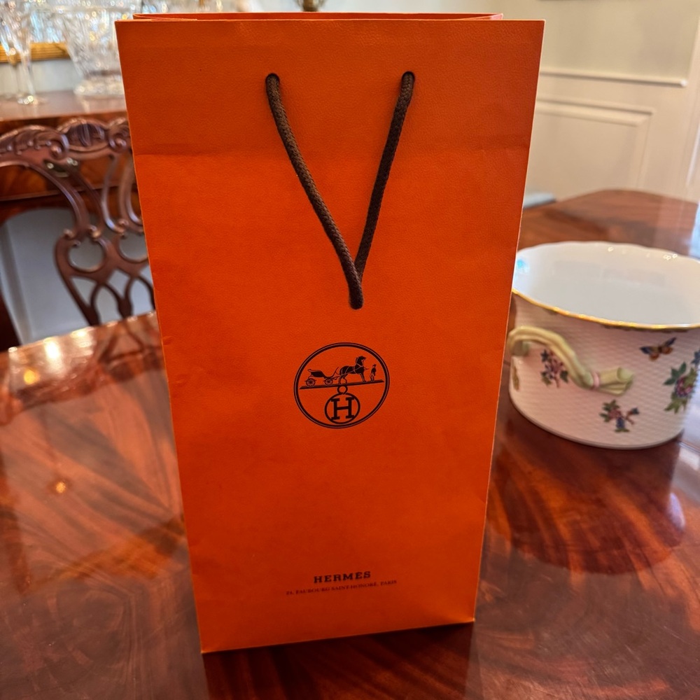 Hermès Orange Paper Shopping Bag Brown Rope Handles
